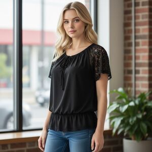 Converse One Star Black Lace Peplum Blouse Women’s Medium